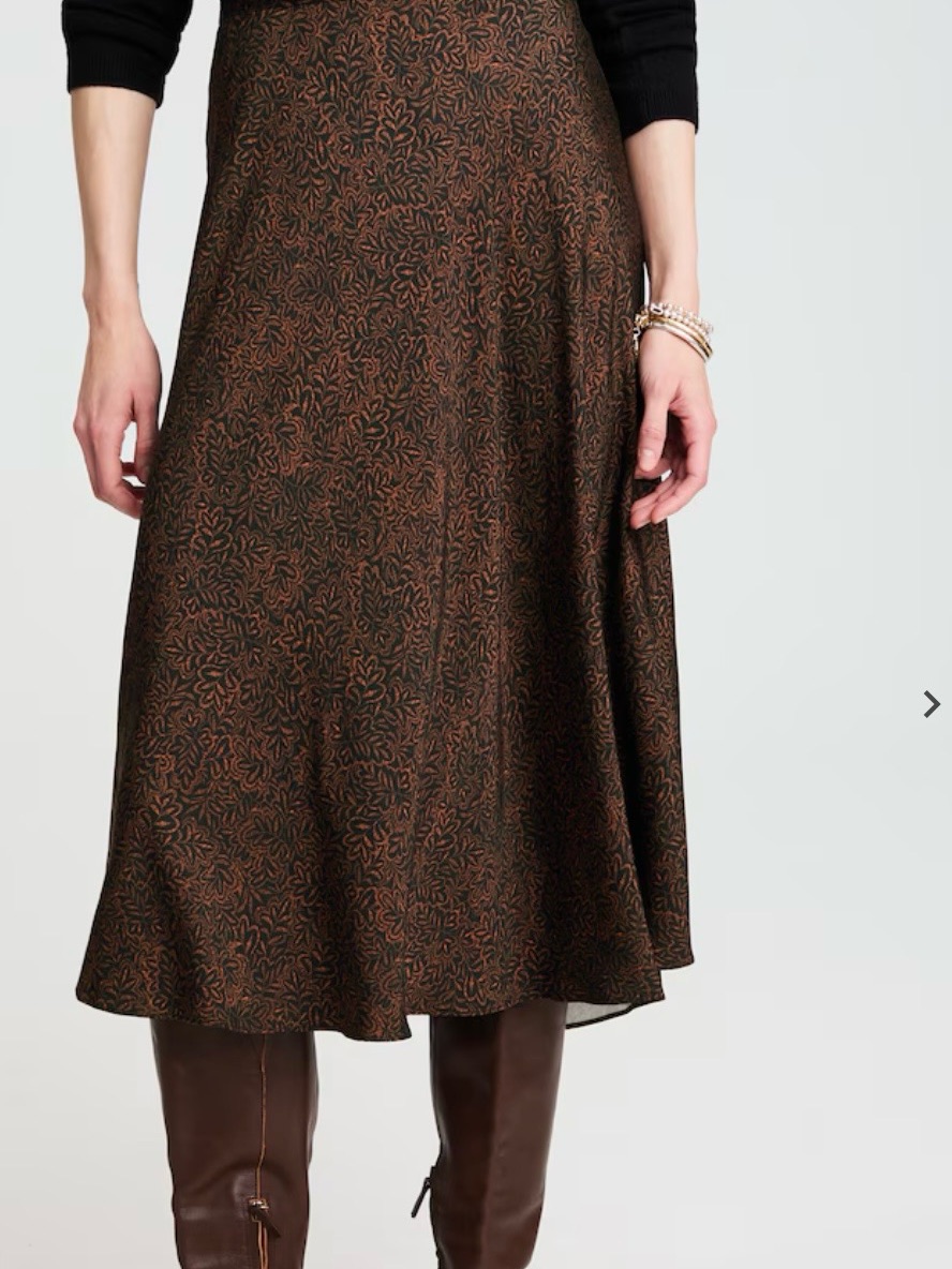 Nwt Lp Large Petite Jjill Silky Black Gold Foliage Skirt
